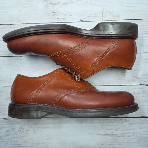 Johnston & Murphy Passport Saddle Oxford Mens 10W Brown Leather Brogue Italy main image 5